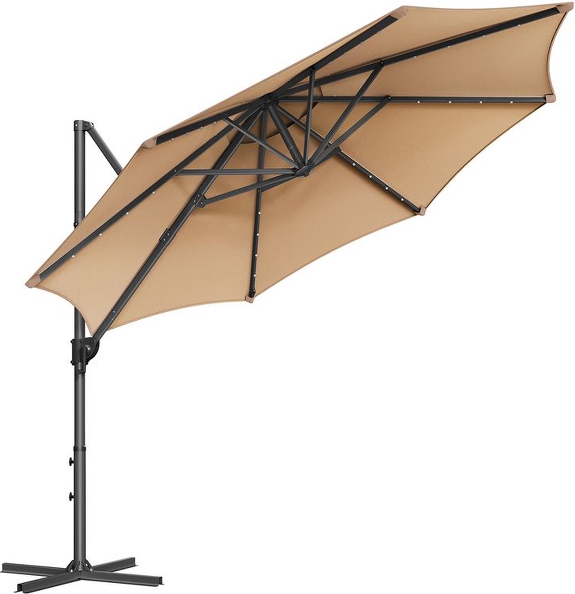 Parasol - Zweefparasol - Met zwengel - Met Verlichting - Bruin (6150715310308)