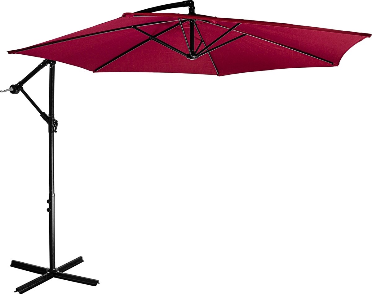 Parasol - Zweefparasol - Parasols - Zweefparasol met voet - Tuinparasol - Inclusief parasol hoes - Waterafstotend - ⌀ 350 cm - Uv bescherming 30+ - Staal - Polyester - Rood - ⌀ 350 x H 249 cm (6094157287296)