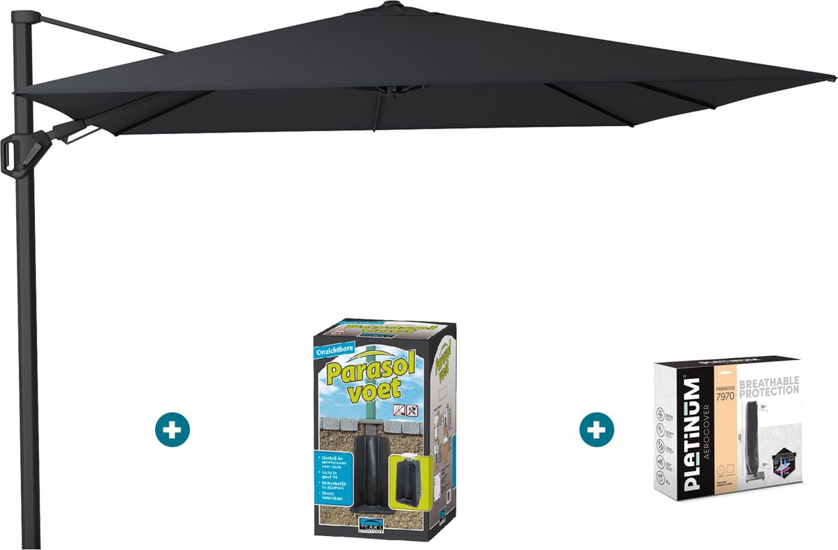 Platinum Challenger zweefparasol T2 - 3x3 m. - Jet Black - met ingraafvoet en hoes (6097330931962)