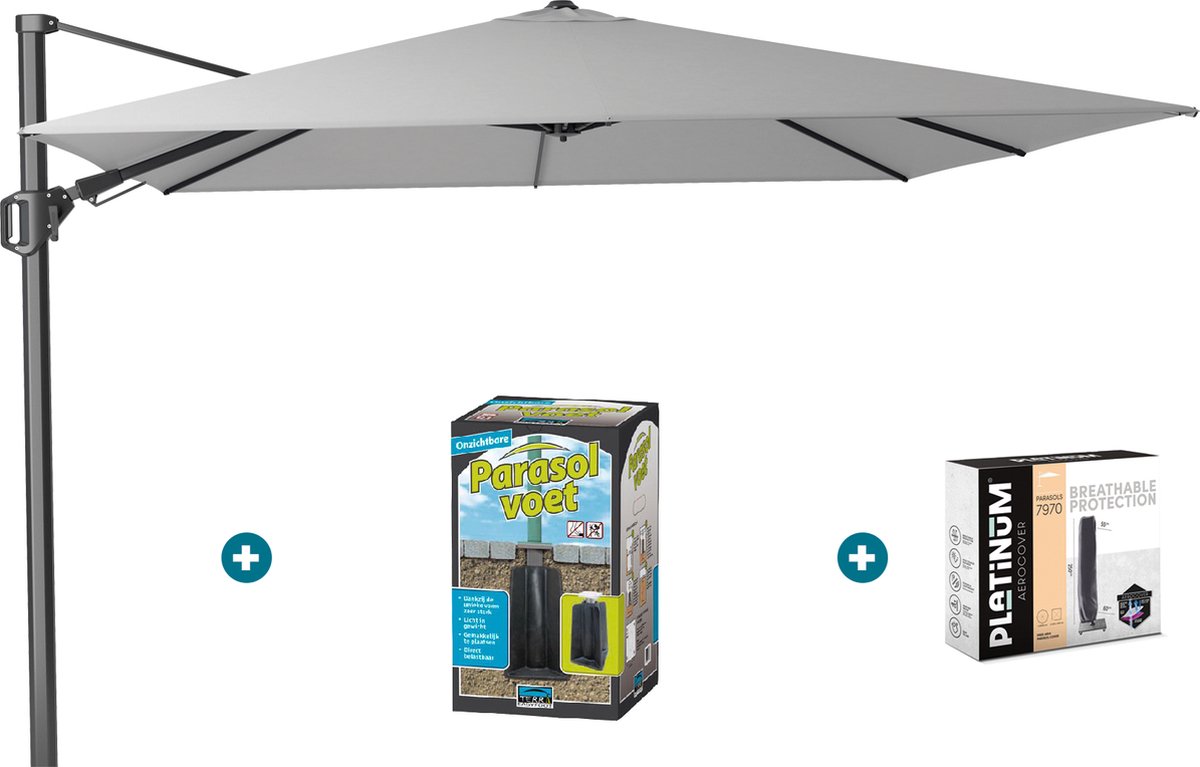 Platinum Challenger zweefparasol T2 - 3x3 m. - Light Grey - met ingraafvoet en hoes (6097327250205)