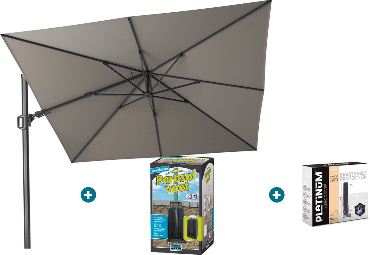 Platinum Challenger zweefparasol T2 - 3x3 m. - Manhattan Grey - met ingraafvoet en hoes (6097329213208)