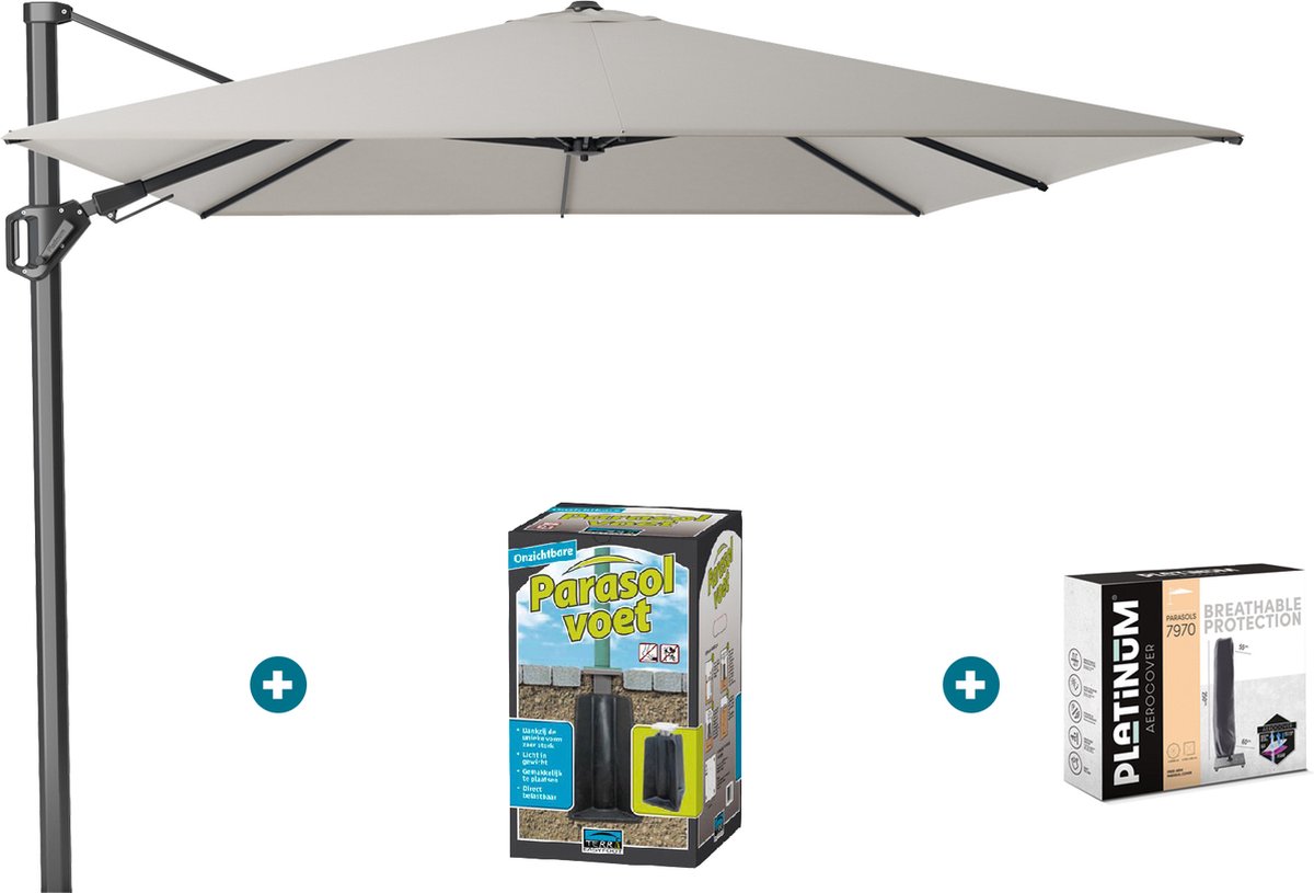 Platinum Challenger zweefparasol T2 Premium - 3,5x2,6 m. - Manhattan met ingraafvoet en hoes (6097329240266)