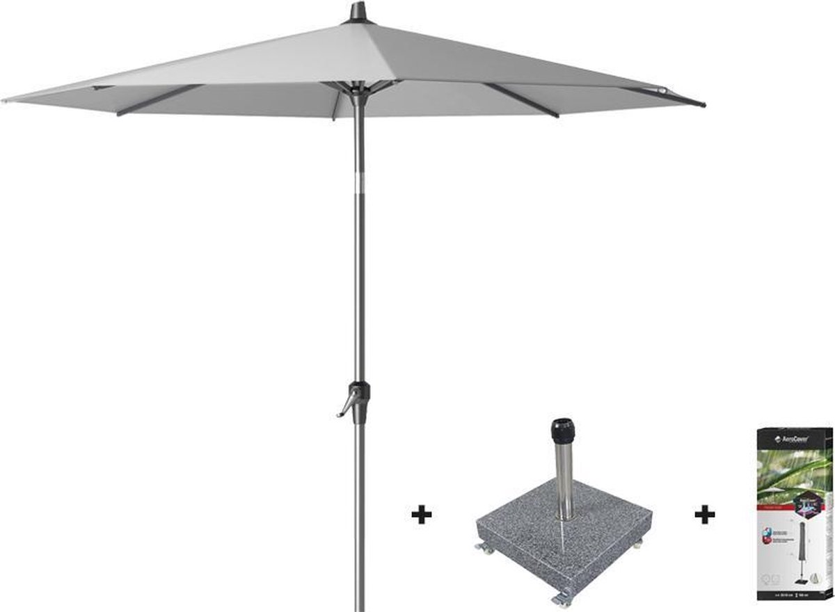 Platinum Riva stokparasol 2,5 m. rond - Light Grey met voet en hoes (7435102456487)