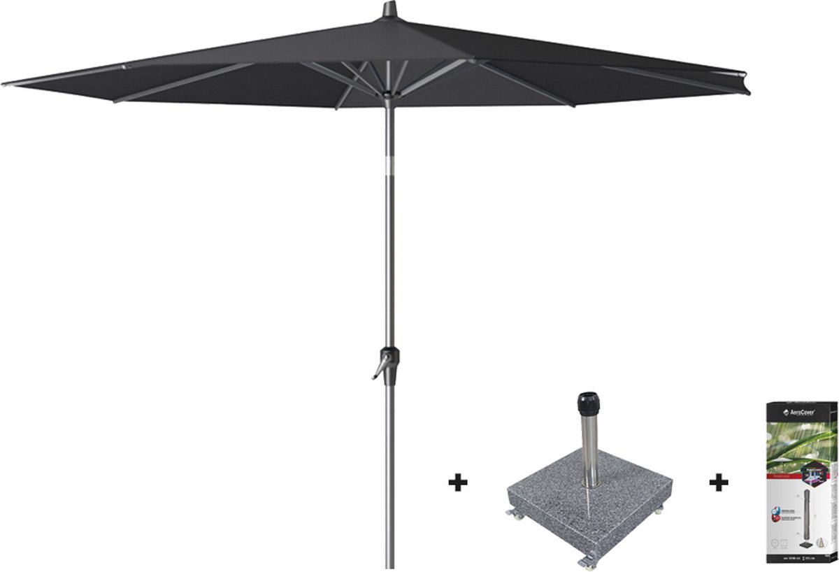 Platinum Riva stokparasol 3 m. rond - Premium - Faded Black met voet en hoes (7435115614614)