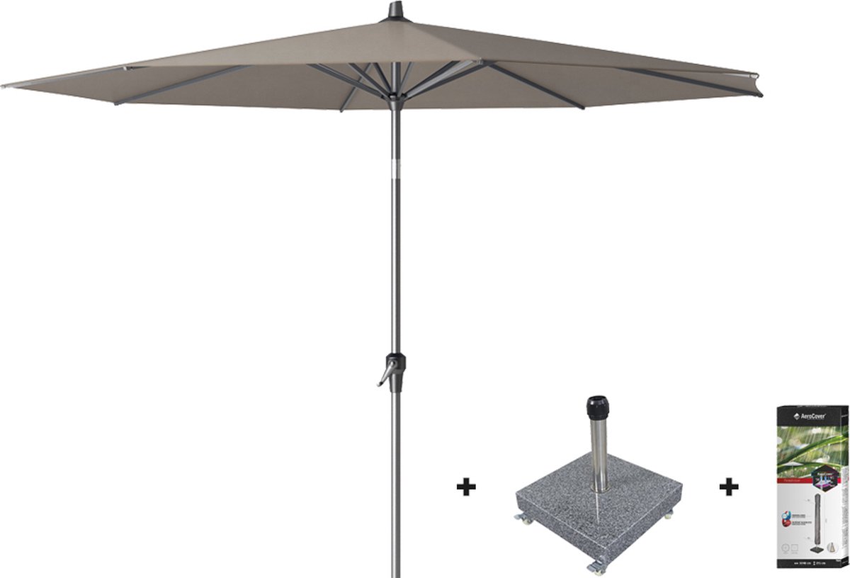 Platinum Riva stokparasol 3 m. rond - Premium - Havanna Taupe met voet en hoes (7435102275279)