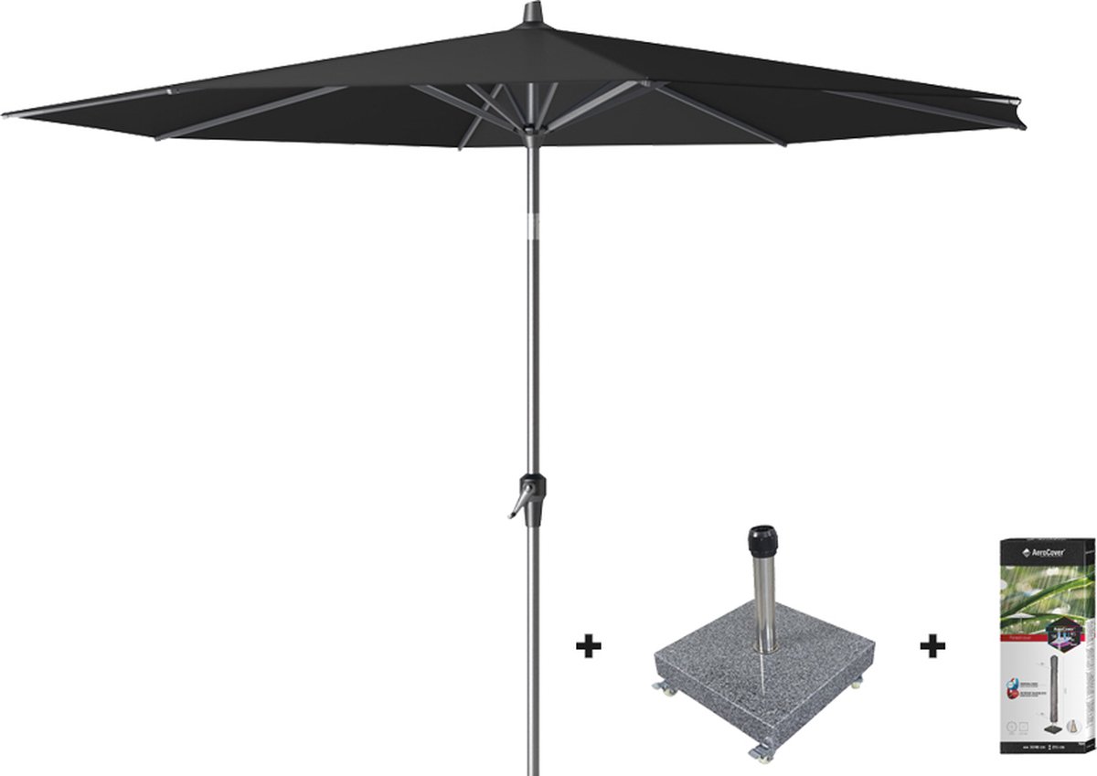 Platinum Riva stokparasol 3 m. rond - black met voet en hoes (6090309332364)