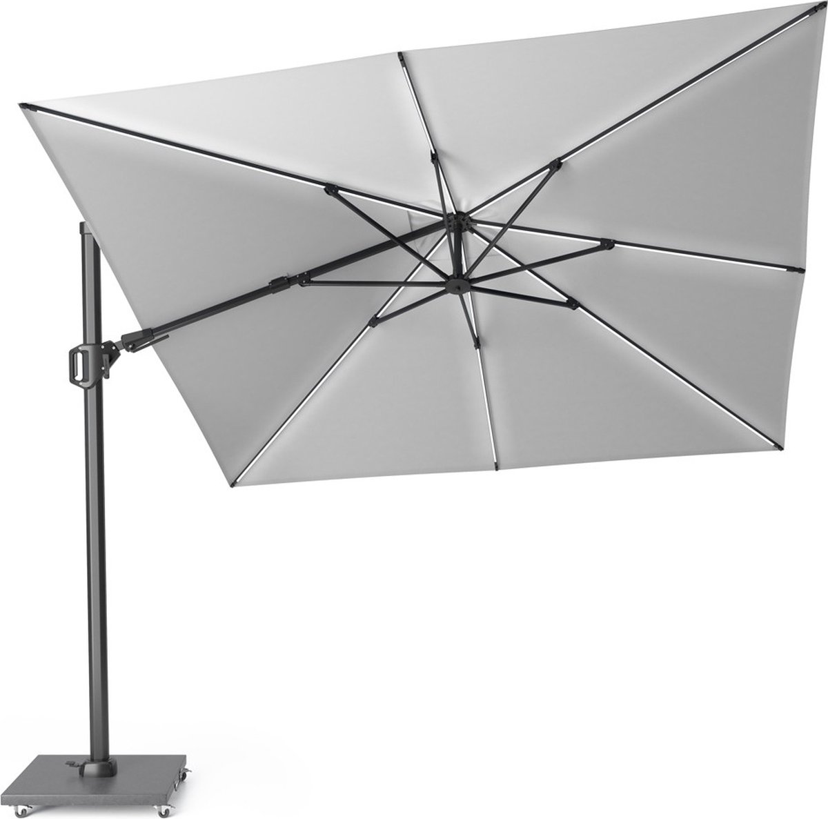 Platinum Sun & Shade - Zweefparasol - Challenger T² Glow - 300x300cm - Lichtgrijs - Dubbel Kantelbaar - 360° Draaibaar - 96% UV protectie (8720039160699)