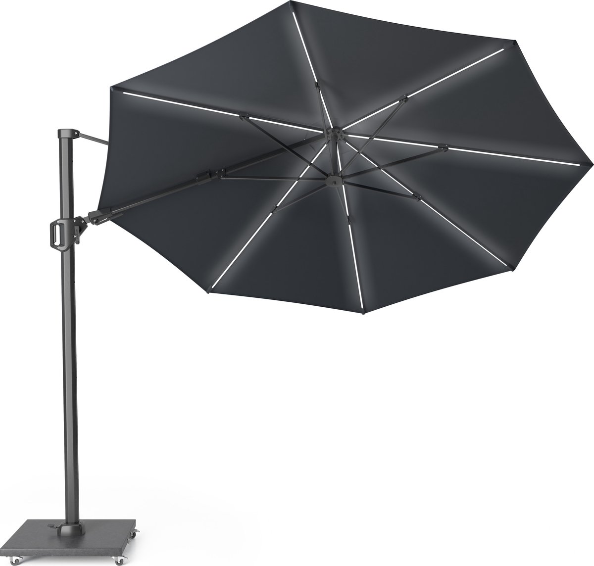 Platinum Sun & Shade - Zweefparasol - Challenger T² Glow - ⌀350cm - Antraciet - Dubbel Kantelbaar - 360° Draaibaar - 96% UV protectie (8717591777809)