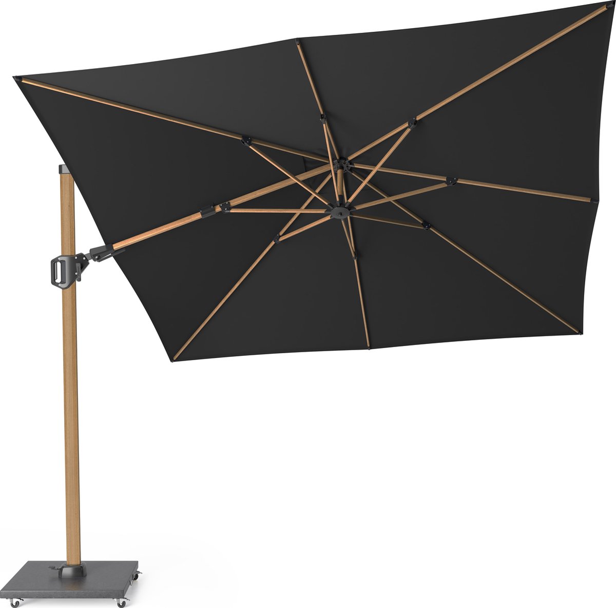 Platinum Sun & Shade - Zweefparasol - Challenger T² Premium - 300x300 cm - Teak Look - Faded Black - Dubbel Kantelbaar - 360° Draaibaar - 98% UV protectie (8720039168879)