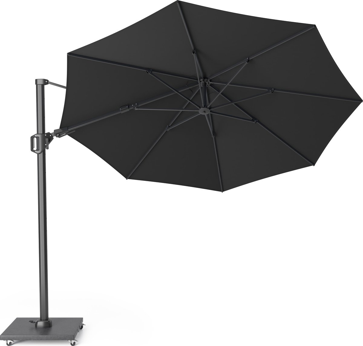 Platinum Sun & Shade - Zweefparasol - Challenger T² Premium - ⌀350 cm - Faded Black - Dubbel Kantelbaar - 360° Draaibaar - 98% UV protectie (8717591778813)