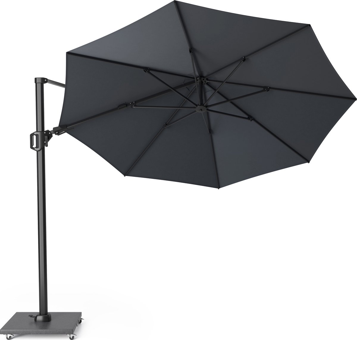 Platinum Sun & Shade - Zweefparasol - Challenger T² - ⌀350cm - Antraciet - Dubbel Kantelbaar - 360° Draaibaar - 96% UV protectie (8717591779100)