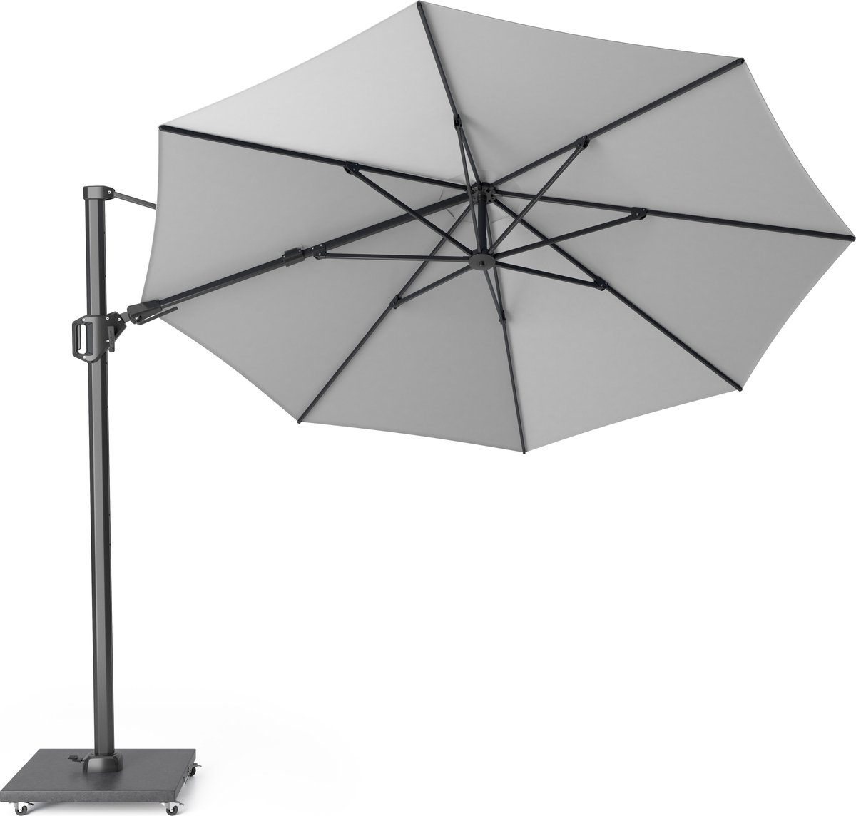 Platinum Sun & Shade - Zweefparasol - Challenger T² - ⌀350cm - Lichtgrijs - Dubbel Kantelbaar - 360° Draaibaar - 96% UV protectie (8720039160668)