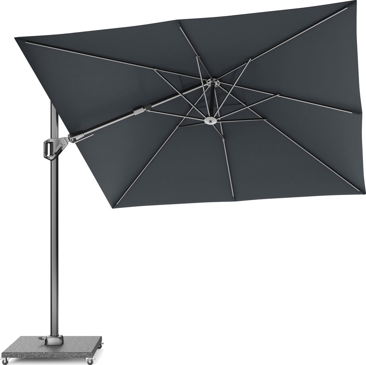 Platinum Sun & Shade - Zweefparasol - Voyager T² Premium - 270x270cm - Faded Black - Dubbel Kantelbaar - 360° Draaibaar - 98% UV protectie (8720039164970)