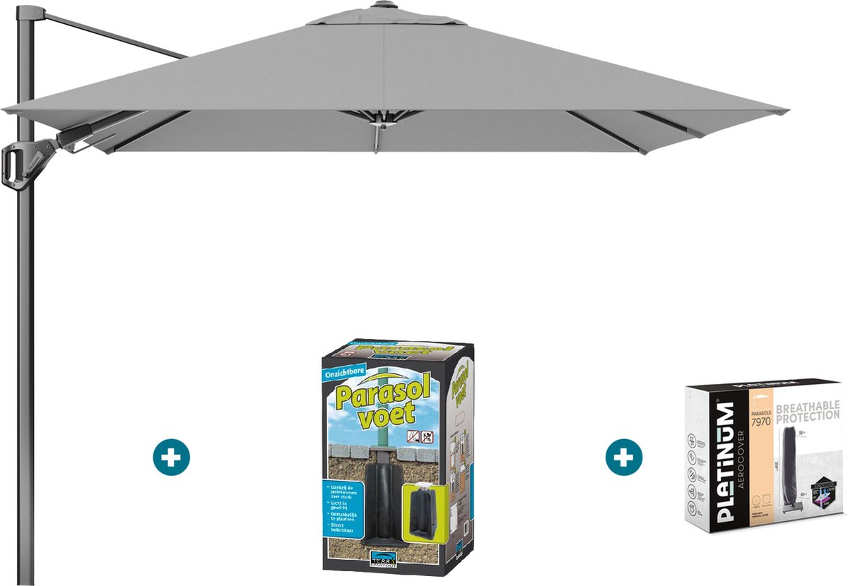 Platinum Voyager zweefparasol T2 2,7x2,7 - Grijs met ingraafvoet en hoes (6097354429414)