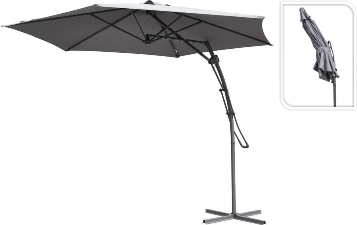 Push-up zweefparasol - ⌀300cm - grijs (8711295990076)