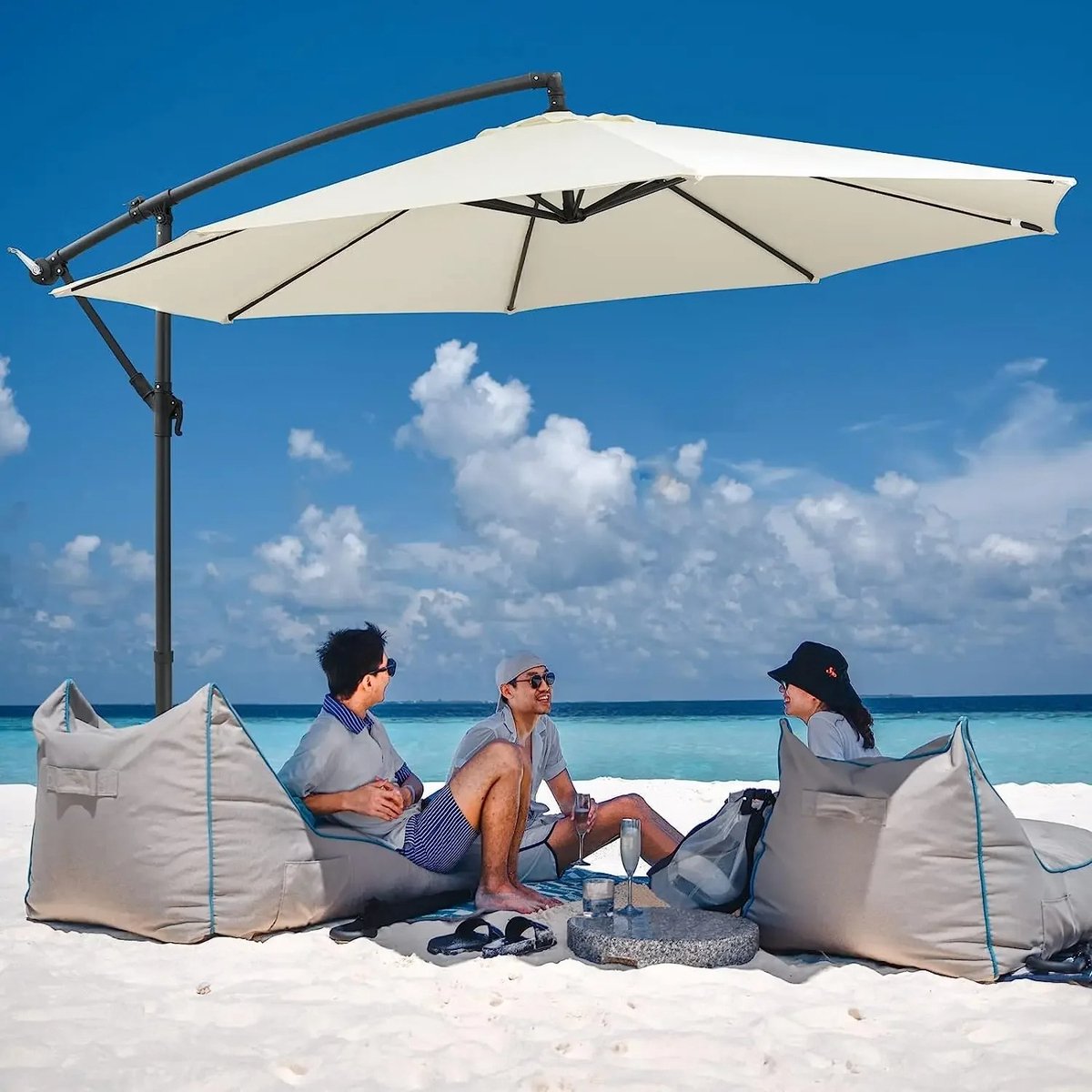 Roggi® Parasol - Zweefparasol Met Voet - Parasolvoet - Diameter 300 cm - Waterdicht - Kantelbaar - Verstelbare Hoogte - Grijs - 300 x 240 cm (6151019248205)