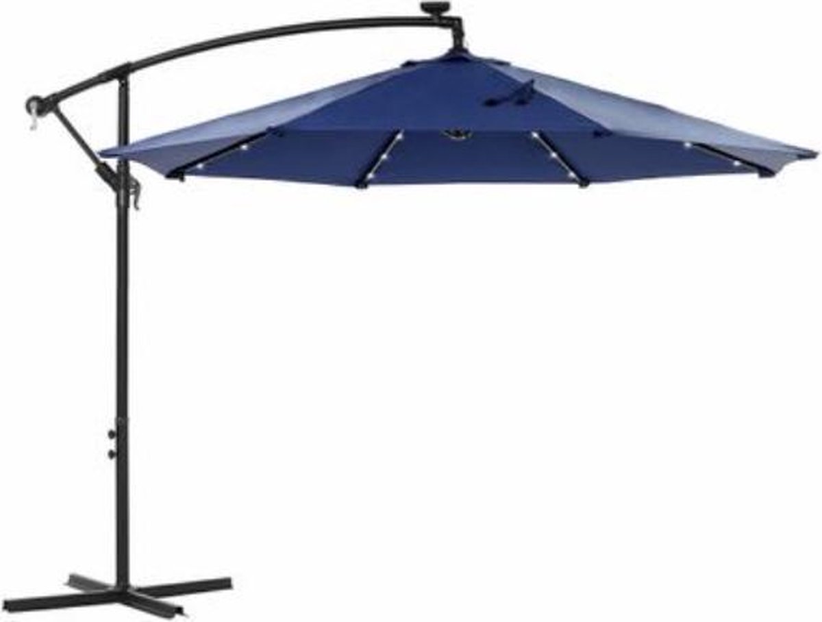 Segenn's Zomer Zweefparasol - LED-Verlichting op Zonne-Energie - UV-Bescherming - UPF 50+ - Buigbaar - Zwengel - Blauw - 300 cm (9509637819913)