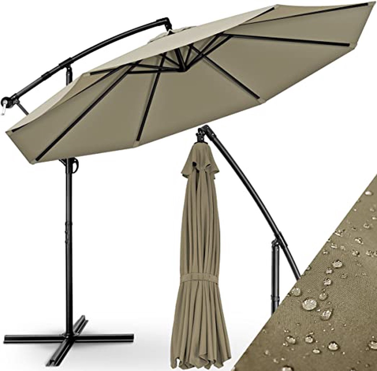 Sens Design Zweefparasol met voet - 300 x 300cm - bruin (8720254854885)