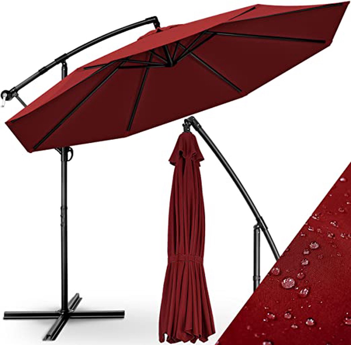 Sens Design Zweefparasol met voet - 300 x 300cm - rood (8720618539304)