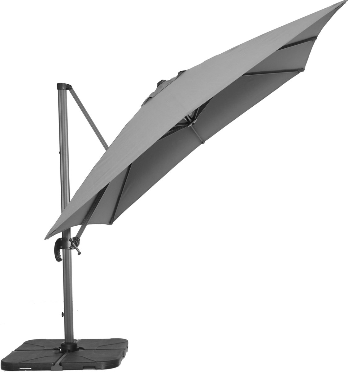 Sol | Zweefparasol | Grijs | 300 x 300 cm | Vierkant | Parasol | Kantelmechanisme | Draaimechanisme | Excl. kruisvoet en verzwaring (8720174572470)