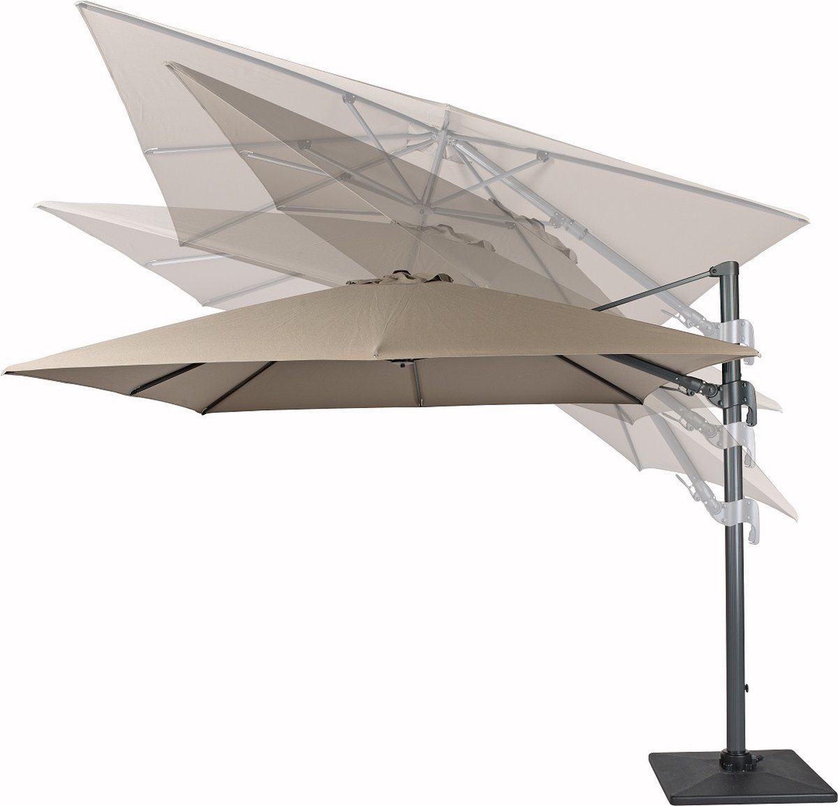 Sol | Zweefparasol | Taupe | 300 cm | Rond | Parasol | Kantelmechanisme | Draaimechanisme | Excl. kruisvoet en verzwaring (8720174572463)