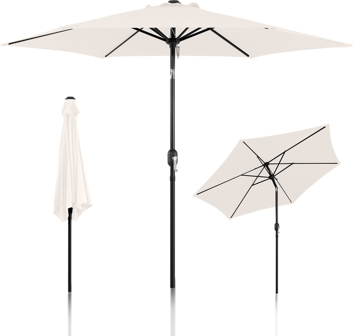 Stokparasols - Strandparasols - Balkonparasols - Parasol - 270cm - Kantelbaar - Waterdicht - UV-bescherming - Beige - Kantelhoek & hoogte verstelbaar Balkonparasol Tuinparasol Patioparasol Zonwering UV-bescherming Opvouwbare marktparasol (9784297942427)