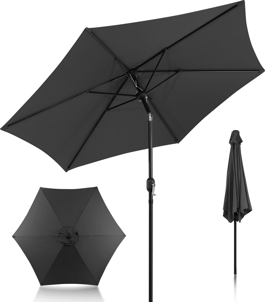 Stokparasols - Strandparasols - Balkonparasols - Parasol - 270cm - Kantelbaar - Waterdicht - UV-bescherming - Grijs - Kantelhoek & hoogte verstelbaar Balkonparasol Tuinparasol Patioparasol Zonwering UV-bescherming Opvouwbare marktparasol (9784297942397)