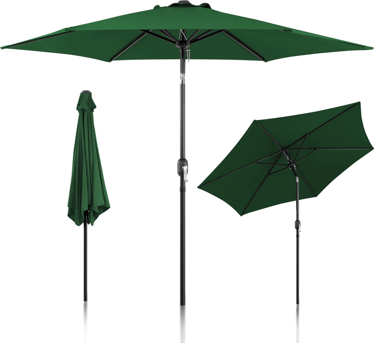 Stokparasols - Strandparasols - Balkonparasols - Parasol - 270cm - Kantelbaar - Waterdicht - UV-bescherming - Groen - Kantelhoek & hoogte verstelbaar Balkonparasol Tuinparasol Patioparasol Zonwering UV-bescherming Opvouwbare marktparasol (9784297942403)