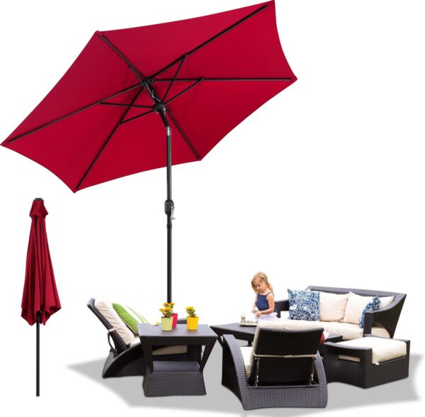 Stokparasols - Strandparasols - Balkonparasols - Parasol - 270cm - Kantelbaar - Waterdicht - UV-bescherming - Rood - Kantelhoek & hoogte verstelbaar Balkonparasol Tuinparasol Patioparasol Zonwering UV-bescherming Opvouwbare marktparasol (9784297942410)