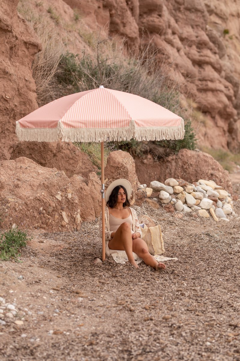 Strandparasol tuinparasol beige roze | kantelbaar | met hoes | 180 cm D | stokparasol | tuin parasol | boho (6095428052049)