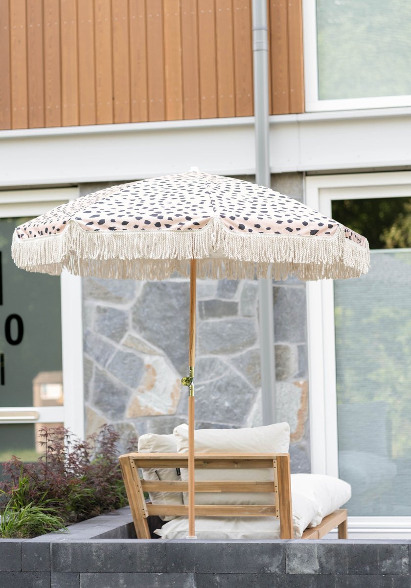 Strandparasol tuinparasol beige zwart | kantelbaar | met hoes | 180 cm D | stokparasol | tuin parasol | boho (6095428797780)