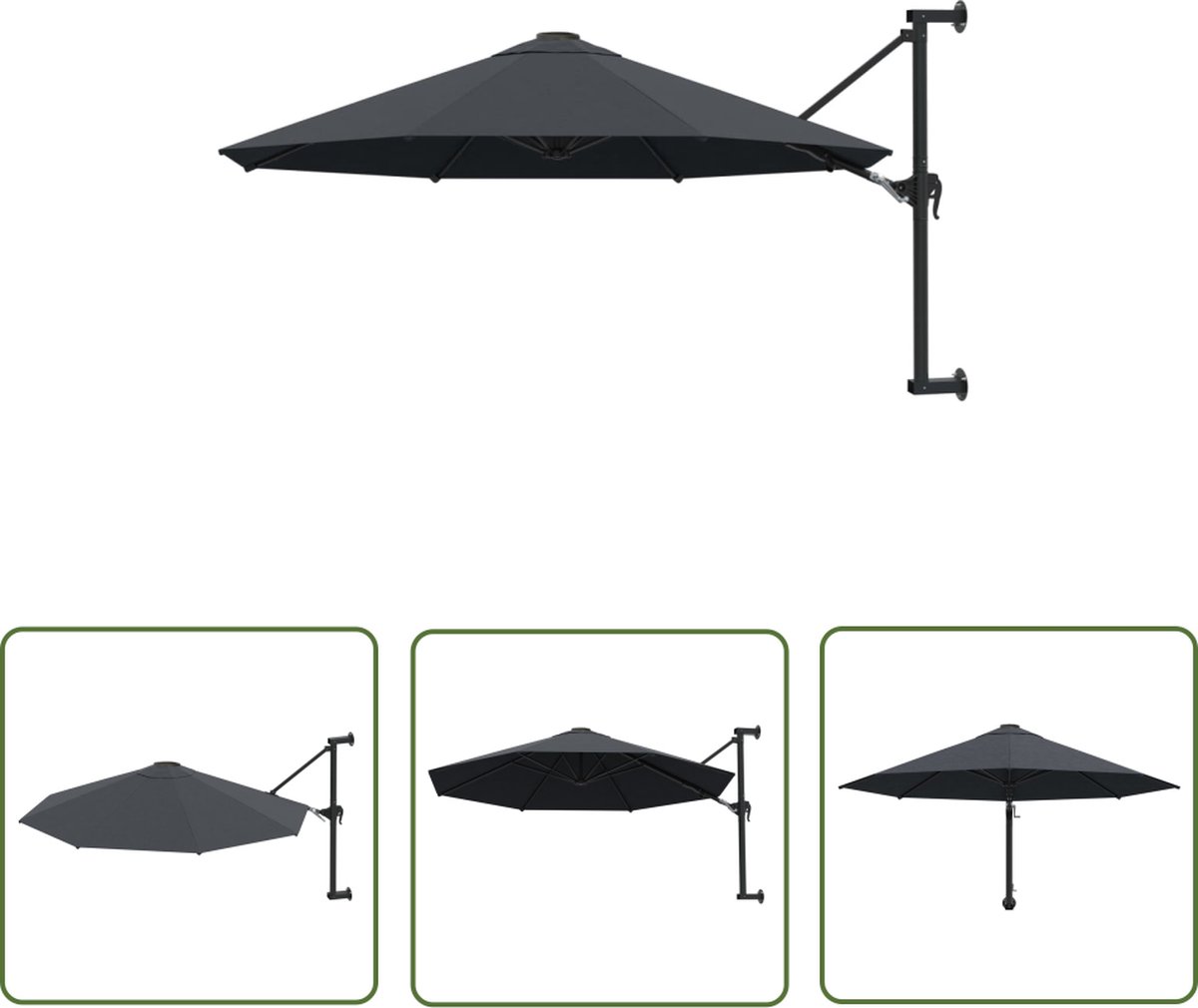 The Living Store Muurparasol Antraciet 300x131 cm - Uv-beschermend polyester - Inclusief wandbevestiging Muurparasol - Parasol - Zonwering - Tuindecoratie - Outdoor Decor - Patio Furniture - Garden Accessories (8721031285540)