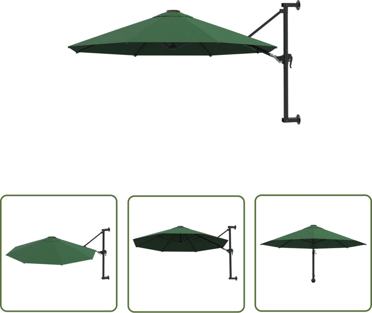 The Living Store Muurparasol SunGuard - Groen - 300 x 131 cm - UV-bescherming - Polyester (8721031278528)