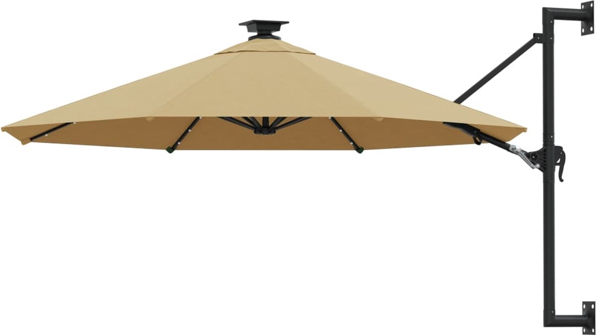 The Living Store Wandparasol - 300 x 131 cm - 100% polyester - Taupe - Met zwengelsysteem - 28 LED-lampjes (8721031275701)