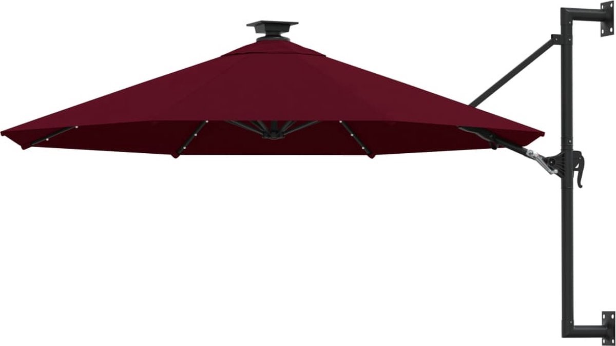 The Living Store Wandparasol Bordeauxrood - 300 x 131 cm - UV-beschermend - Waterdicht - Met zwengelsysteem - 28 LED-lampjes (8721031283270)