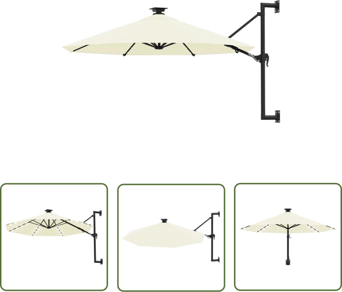 The Living Store Wandparasol Zand 300 x 131 cm - UV-beschermend polyester - Inclusief 28 LED-lampjes - Stabiele en duurzame constructie - Montage vereist (8721031261001)