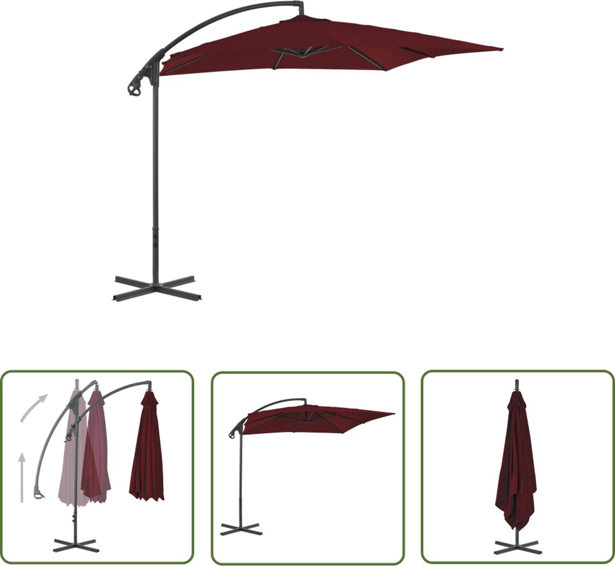 The Living Store Zweefparasol - 250x250x260 cm - Wijnrood - UV-beschermend - Polyester - Stabiel en duurzaam Zweefparasol - Parasol - Tuinset - Buitenleven - Terrasdecoratie - Zomerzon - Schaduwdoeken - Garden Furniture (8721031279921)