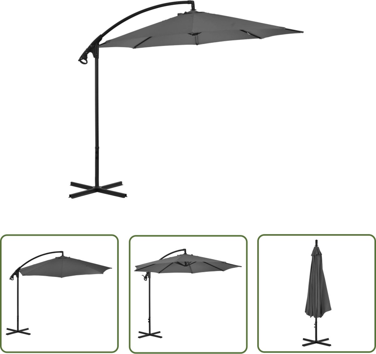 The Living Store Zweefparasol - Antraciet - 300 x 260 cm - UV-beschermend polyester (8721031263562)