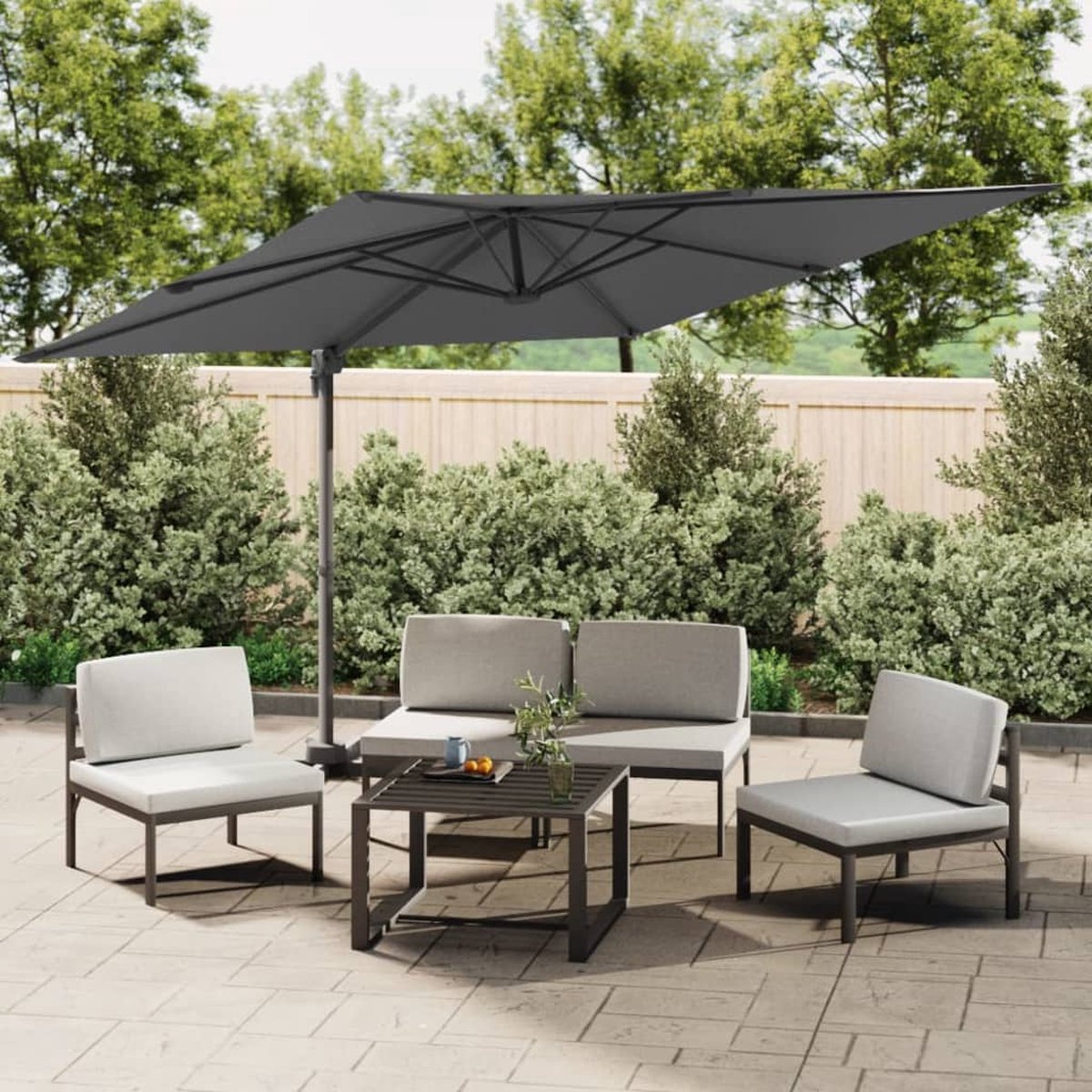 The Living Store Zweefparasol - Antraciet - 300 x 300 x 258 cm - Kantelbaar - 360 graden draaibaar - Zwenksysteem (8721031286783)