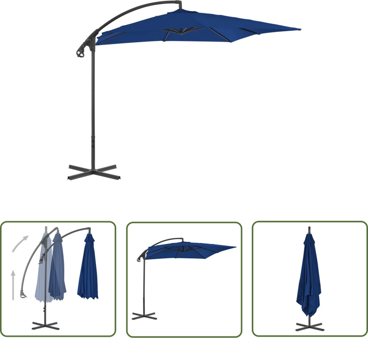 The Living Store Zweefparasol - Azuurblauw - 250 x 250 x 260 cm - UV-beschermend polyester - Stabiele stalen paal - Zwengelsysteem Zweefparasol - Parasol - Tuinzomer - Zonnebescherming - Buitenleven - Blauw Parasol - Patio Set - Garden Furniture (8721031288794)