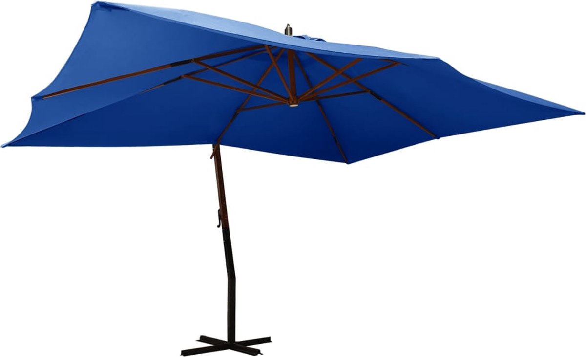 The Living Store Zweefparasol Azuurblauw 400x300 cm - UV-beschermend polyester - Massief hardhouten frame Zweefparasol - Parasol - Tuinzomer - Buitenschilderij - Zonwering - Blauw Parasol - Patio Set (8721031287155)