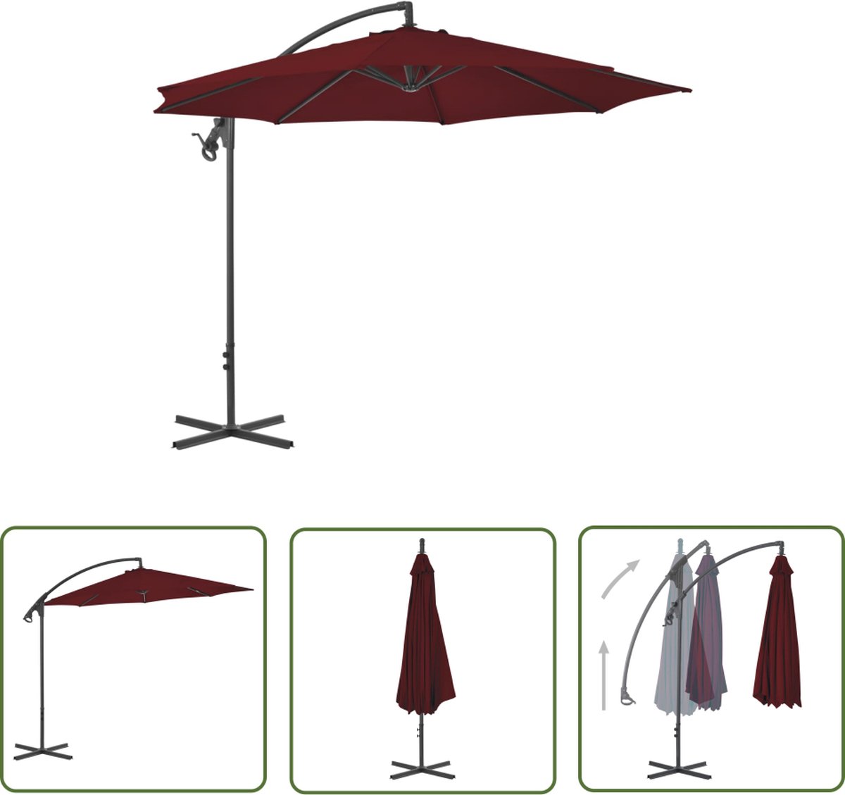 The Living Store Zweefparasol - Bordeauxrood - 300 x 260 cm - UV-beschermend polyester Zweefparasol - Parasol - Tuinset - Buitenleven - Balkondecoratie - Terrasdecoratie - Zomerzonnescherming - Rode Parasol (8721031279716)