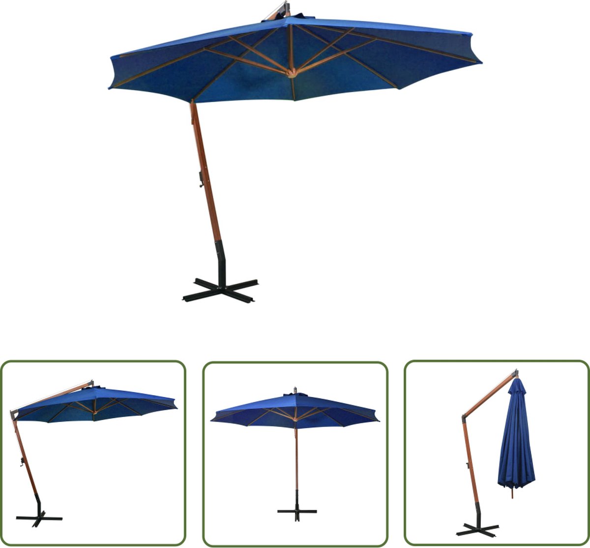 The Living Store Zweefparasol - Hout - azuurblauw - 350 cm (8721031264521)