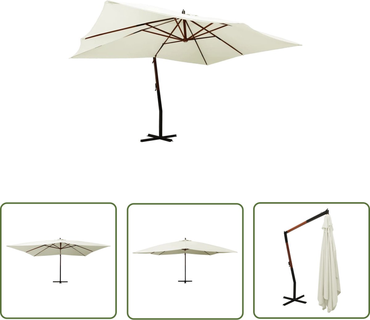 The Living Store Zweefparasol - Praktisch - Tuinmeubelen - Afmeting- 400 x 300 cm - Kleur- Zandwit (8721031275282)