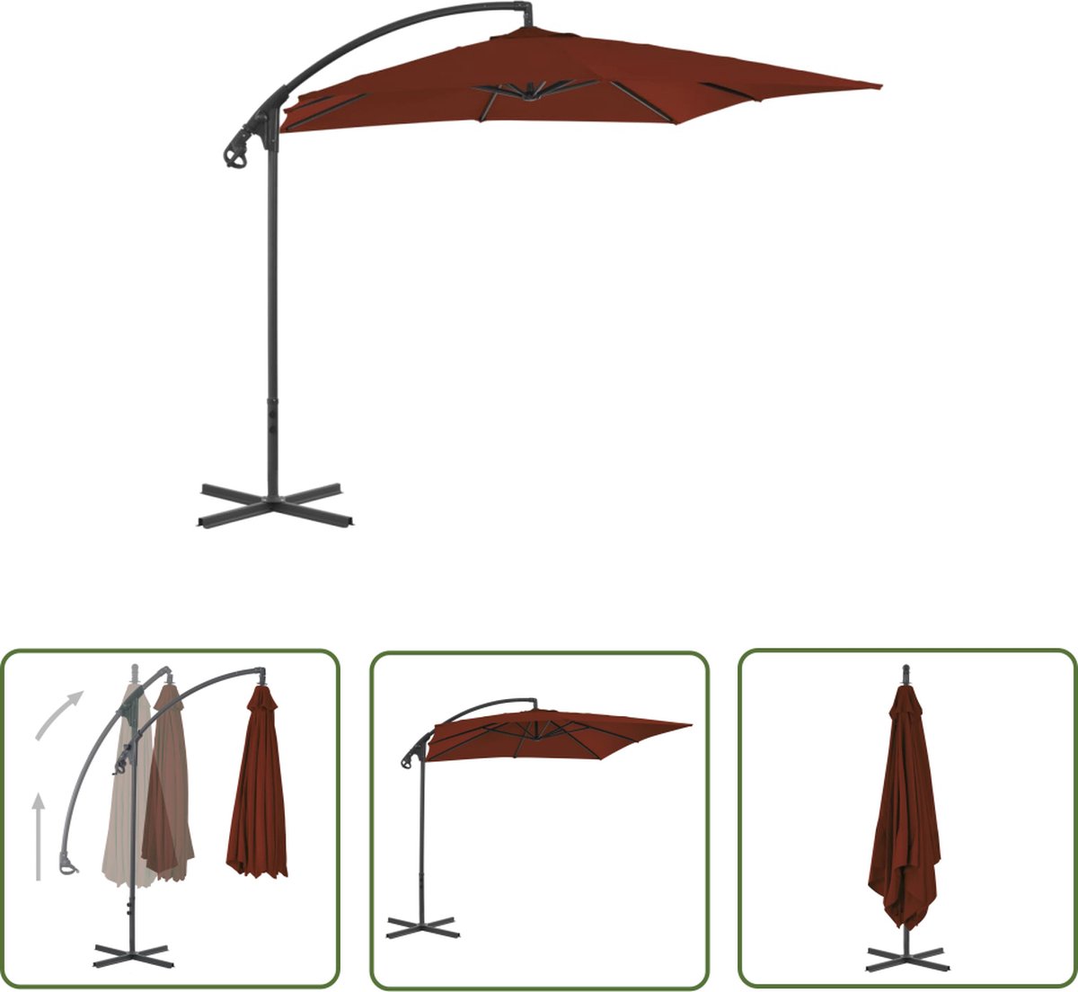 The Living Store Zweefparasol Terracotta - 250x250x260 cm - Uv-beschermend polyester - Stabiele kruisvoet - Duurzaam - Kleurrijk - Montage vereist Zweefparasol - Parasol - Tuinzomer - Zonnebescherming - Terrasdecoratie - Outdoor Living - Terracotta (8721031287513)