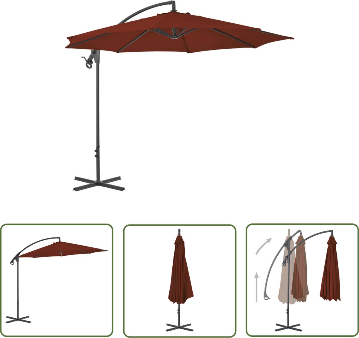 The Living Store Zweefparasol Terracotta 300x260 cm - UV-beschermend - Stabiel en duurzaam Zweefparasol - Parasol - Terra Cotta - Tuinzitmeubilair - Zonwering - Outdoor Decor - Zomerseizoen (8721031287940)