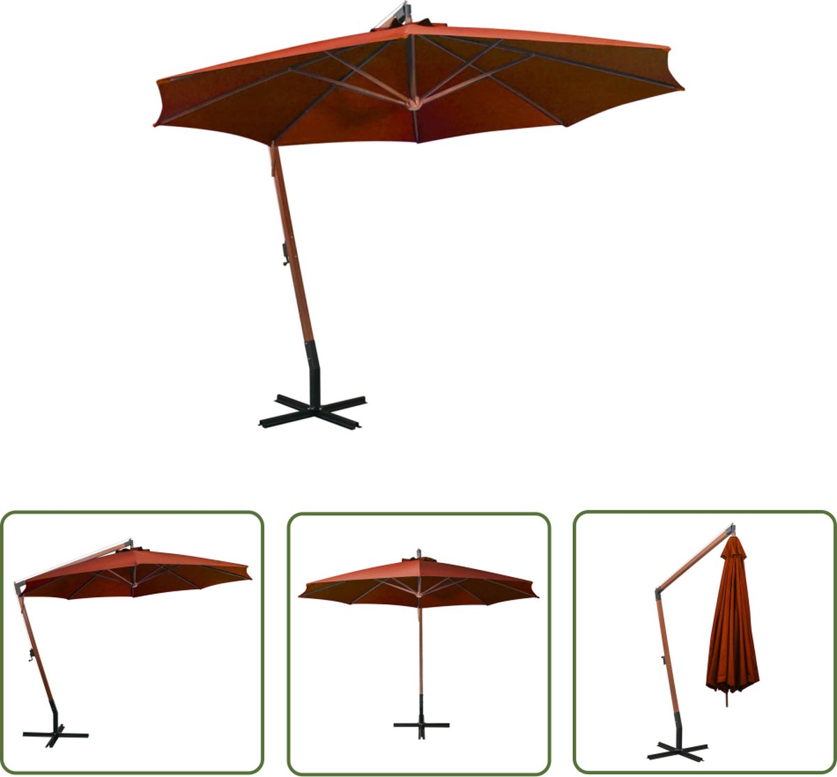 The Living Store Zweefparasol - Terracotta - 350 cm - UV-bestendig (8721031262763)