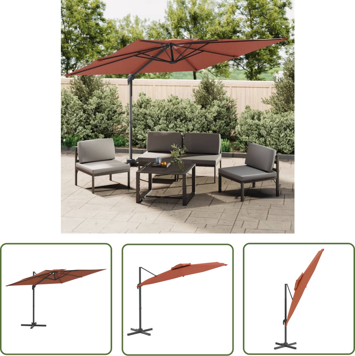 The Living Store Zweefparasol Terracotta - Dubbel Dak - 400x300x268 cm - Polyester met PA-coating (8721031265764)