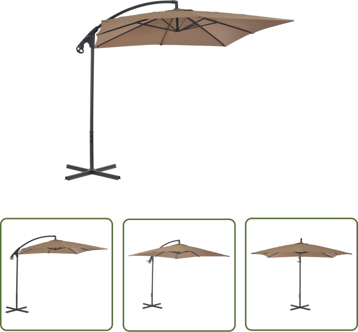 The Living Store Zweefparasol - taupe - 250 x 250 x 260 cm - UV-beschermend polyester Zweefparasol - Parasol - Tuinzomer - Zonnebescherming - Outdoor Decor - Patio Furniture - Garden Accessories - Taupecleur (8721031262329)