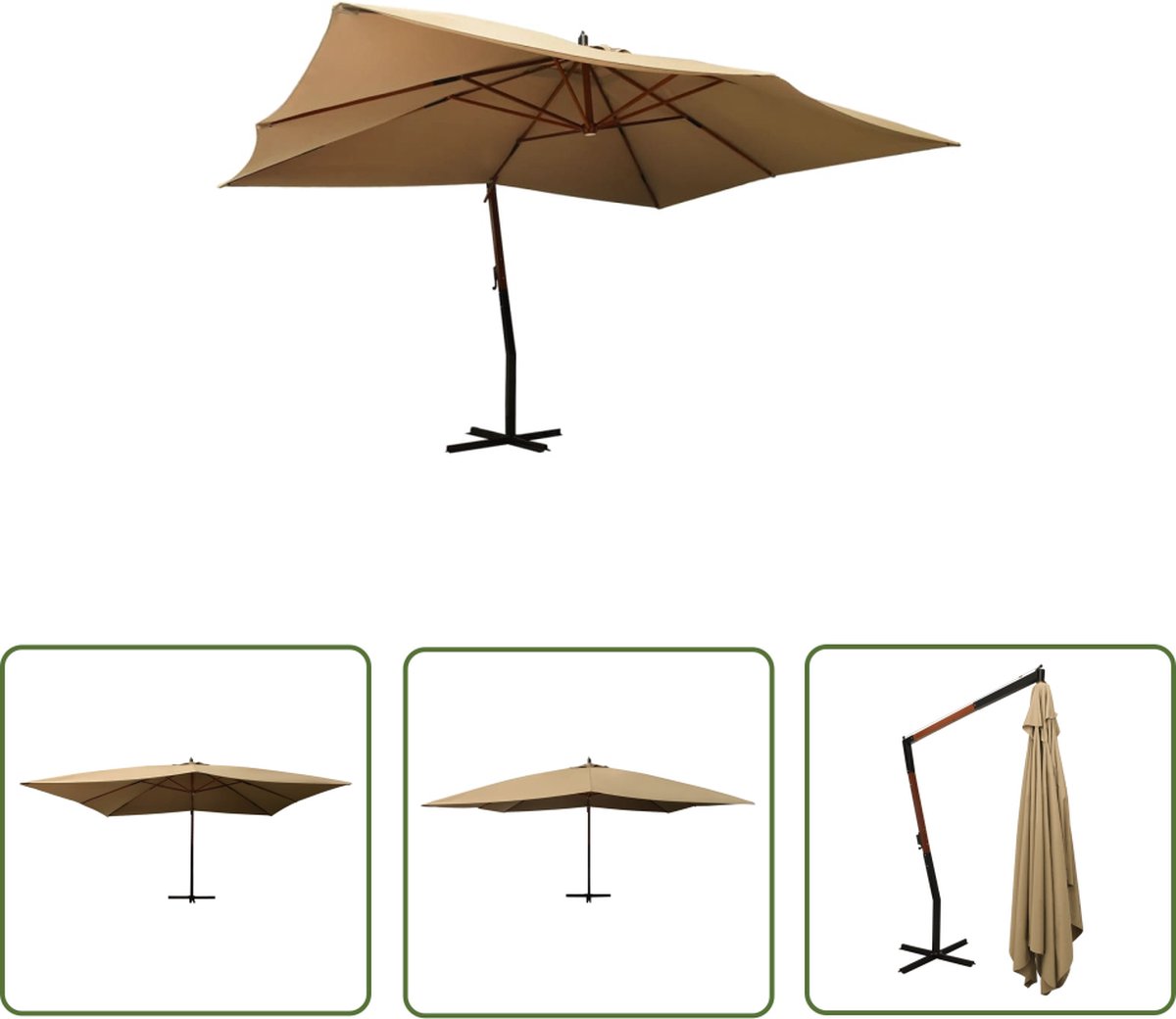 The Living Store Zweefparasol taupe - 400 x 300 cm - UV-beschermend en waterbestendig - Stabiel frame - Handige bediening Zweefparasol - Parasol - Tuinparasol - Zonnezeil - Buitenschilderij - Outdoor Decoratie - Verandadecoratie (8721031260523)